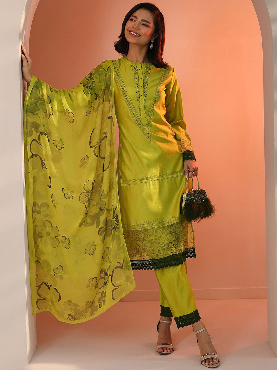 Women Embroidered Regular Kurta with Trousers & Dupatta