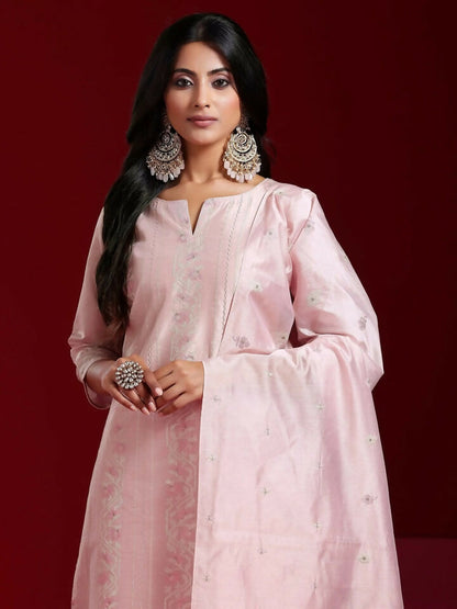 Women's LB Art Pink Embroidered Chanderi Silk Straight Suit With Dupatta