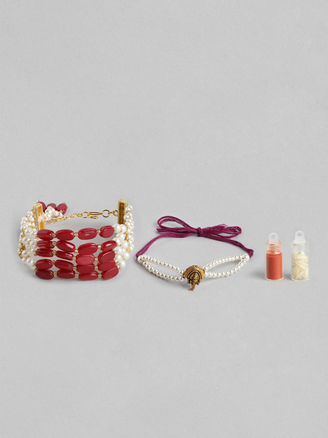 Dhiyona Unisex Set of 2 Beaded Bhai Bhabhi Rakhis With Roli & Chawal