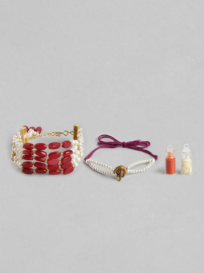 Dhiyona Unisex Set of 2 Beaded Bhai Bhabhi Rakhis With Roli & Chawal