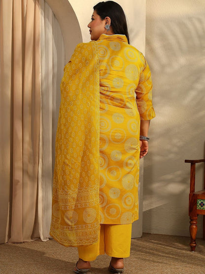 Dhiyona Women's Plus Size Printed Regular Kurta with Trousers & With Dupatta