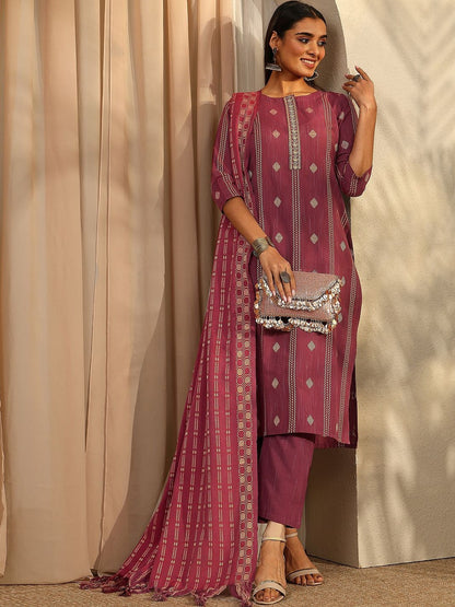 Women Ethnic Motifs Printed Regular Thread Work Kurta with Trousers & With Dupatta