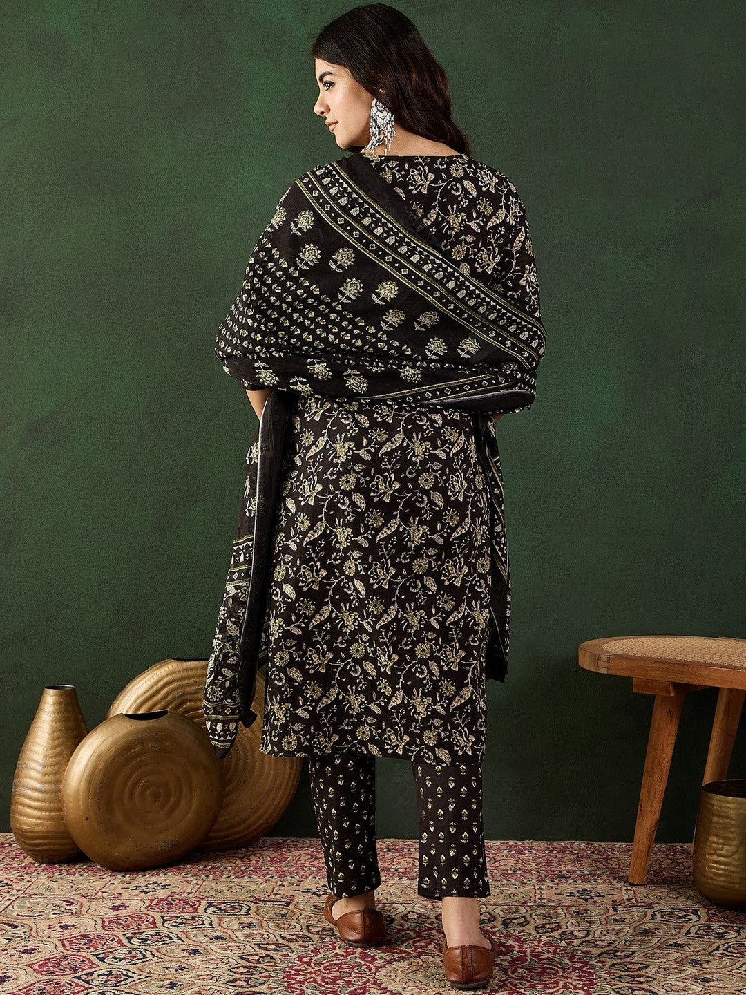 Printed Pure Cotton Round Neck Kurta & Trousers Kurta Set