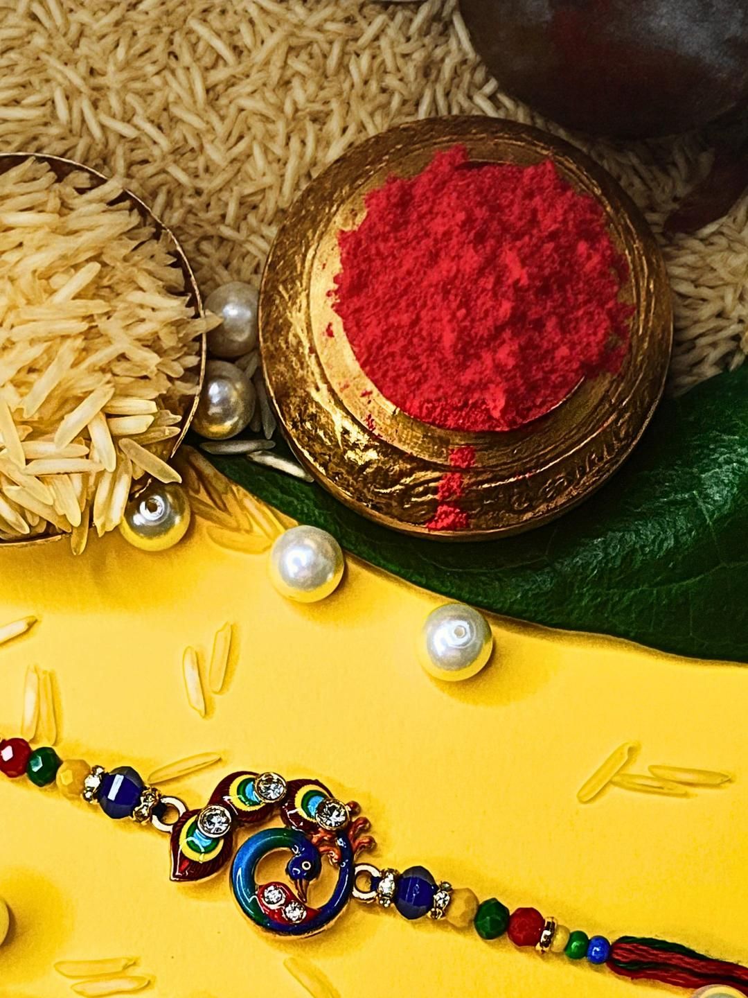 Dhiyona Set Of 3 Beaded Cotton Thread with AD Stones & Meenakari Designer Rakhi for Brother