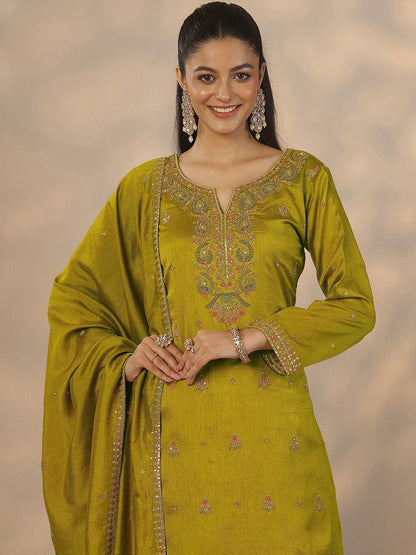 Dhiyona LL Women Ethnic Motifs Embroidered Regular Thread Work Kurta with Sharara & With Dupatta