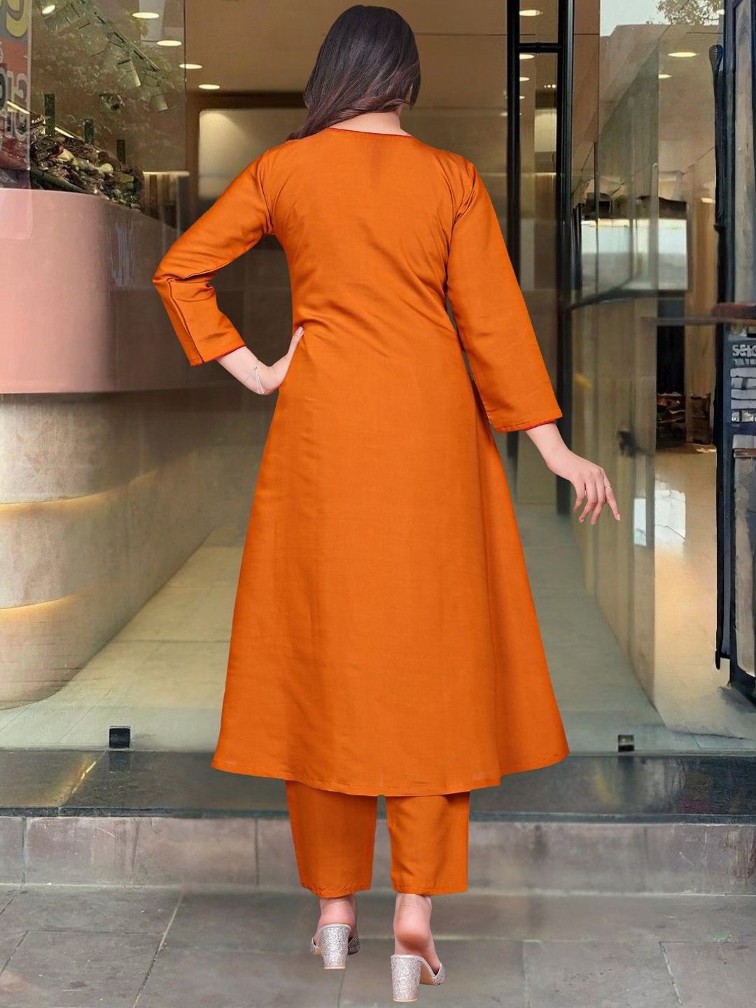 Dhiyona KL Floral Yoke Design Chanderi Silk Thread Work A-Line Kurta & Palazzos With Dupatta