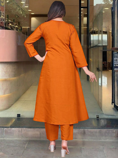 Dhiyona KL Floral Yoke Design Chanderi Silk Thread Work A-Line Kurta & Palazzos With Dupatta