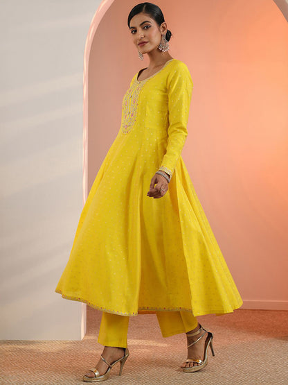 Floral Yoke Design Thread Work Chanderi Silk A-Line Kurta With Trousers & Dupatta