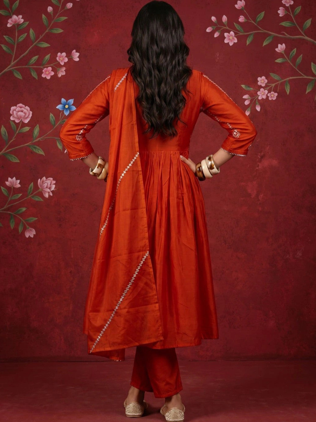 Women Ethnic Motifs Embroidered Regular Mirror Work Pure Silk Kurta with Trousers & With Dupatta