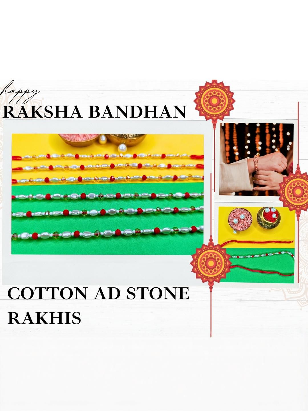 Dhiyona Set Of 6 Beaded Cotton Thread with AD Stones & Meenakari Designer Rakhi for Brother