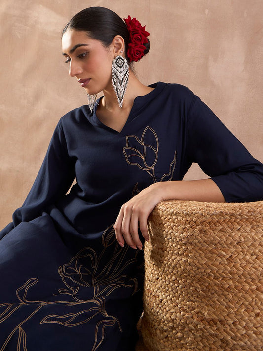 Dhiyona IE Embroidered Mandarin Collar Tunic With Trousers