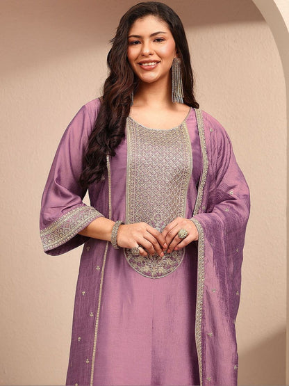 Dhiyona Women's Ethnic Motifs Embroidered Regular Thread Work Kurta with Palazzos & With Dupatta