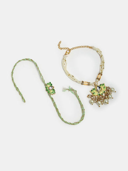 Dhiyona Kundan Studded And Beaded Lotus Shape Bhaiya Bhabhi Rakhis With Roli Chawal
