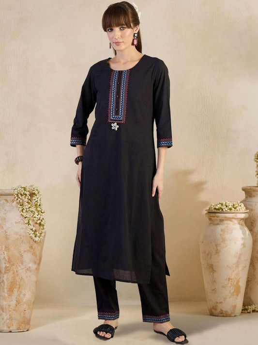 Women Ethnic Motifs Embroidered Regular Thread Work Pure Cotton Kurta with Trousers & With Dupatta