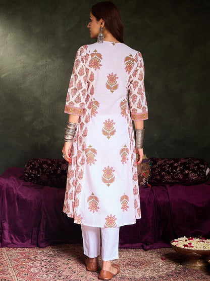 Women Ethnic Motifs Printed Empire Thread Work Pure Cotton Kurta with Trousers