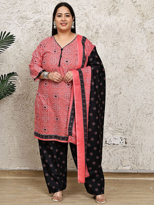 Dhiyona KL Women Plus Size Printed Kurta with Salwar & Dupatta