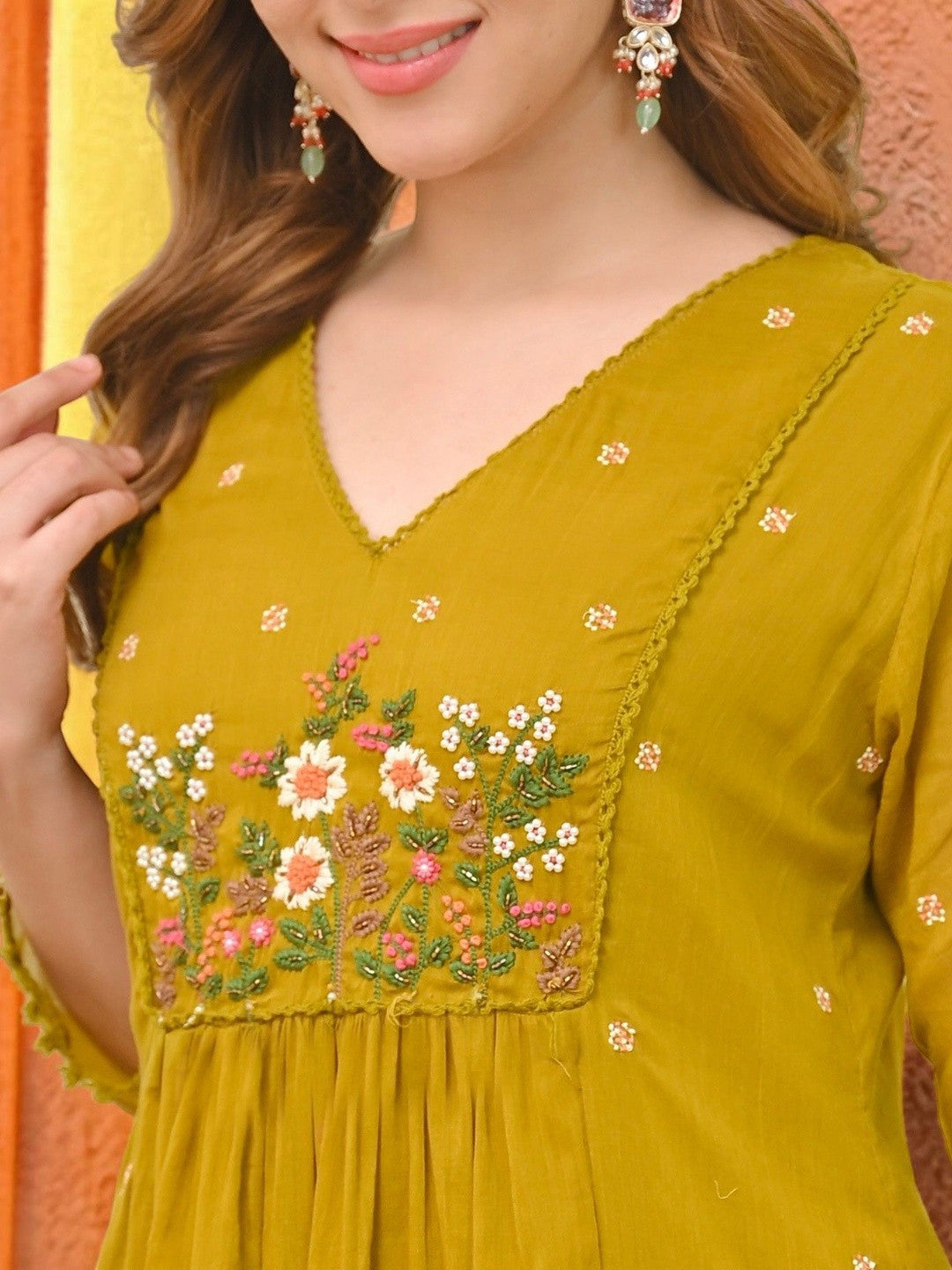 Embroidered V-Neck Kurta Sets