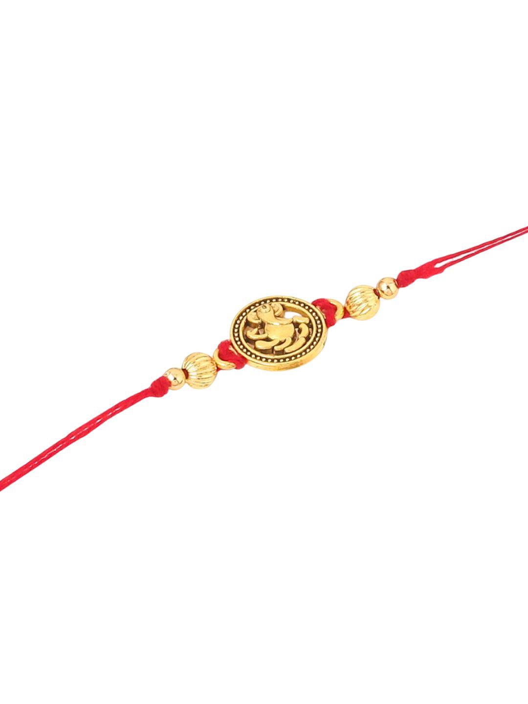 Dhiyona Men Set Of 3 Gold Toned Thread Rakhi With Roli Chawal Chandan Mishri
