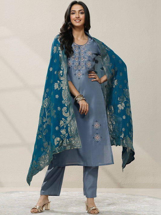 Women Ethnic Motifs Embroidered Regular Thread Work Kurta with Trousers & With Dupatta