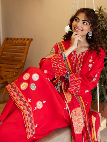 Dhiyona KL Women Ethnic Motifs Printed Regular Sequinned Kurta with Palazzos & With Dupatta
