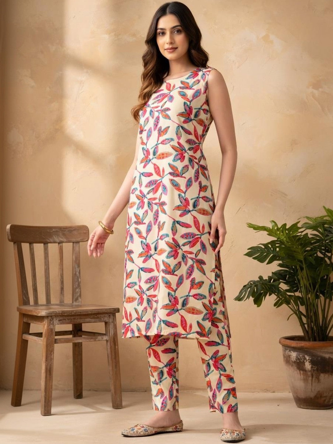 Printed Boat Neck Kurta & Trousers