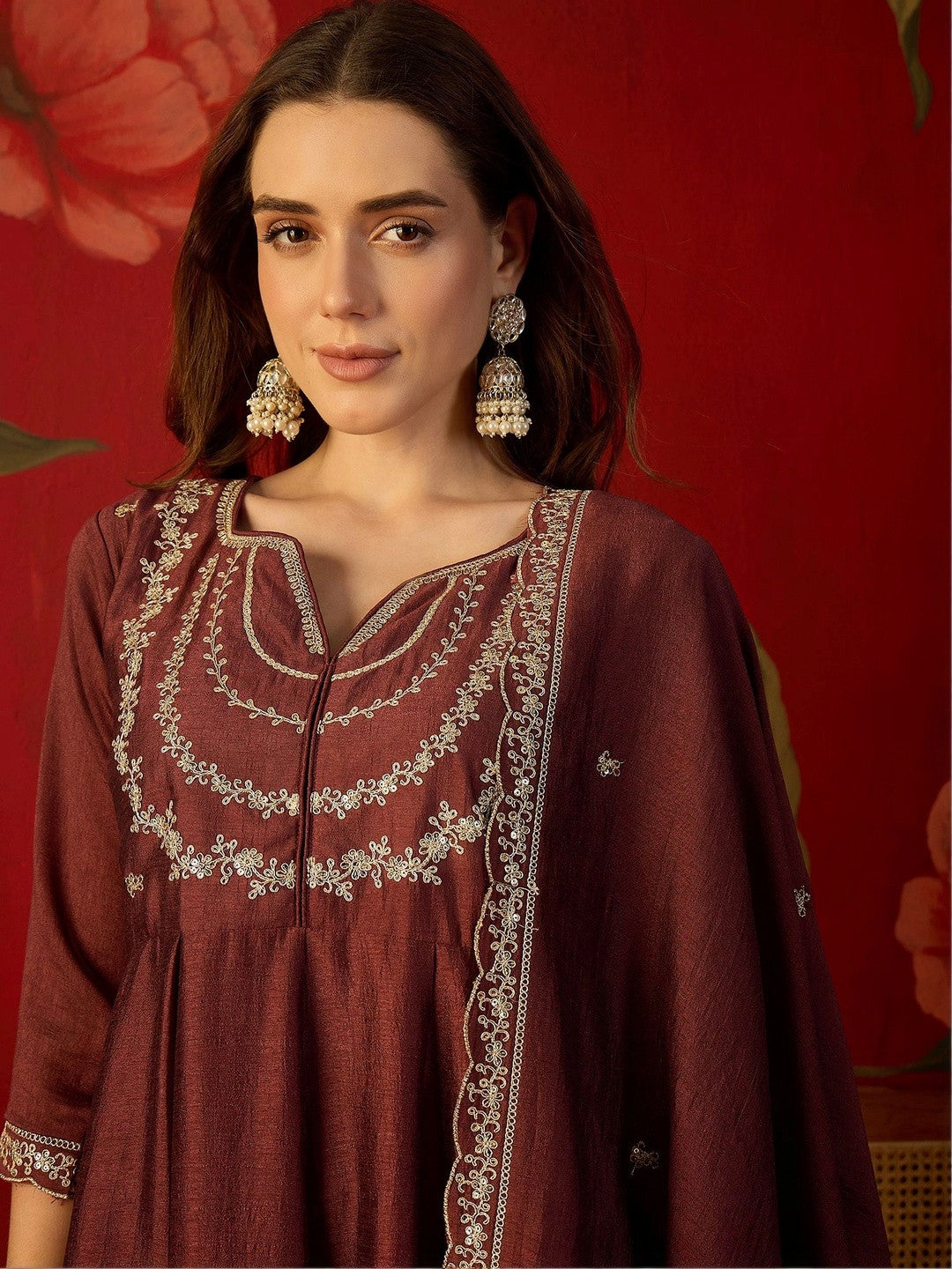 Women Ethnic Motifs Embroidered Regular Thread Work Kurta with Trousers & With Dupatta