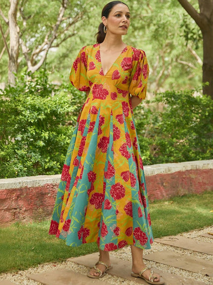 Dhiyona AY Women's Printed A-Line Midi Dress