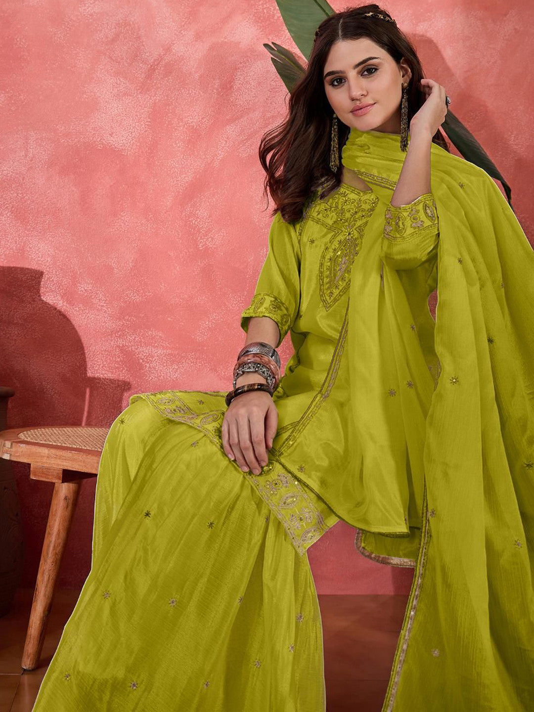 Women Ethnic Motifs Embroidered Kurta with Palazzo & Dupatta