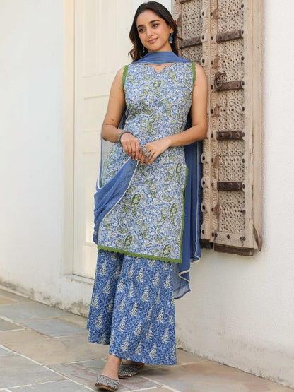 Dhiyona RR Women's Ethnic Motifs Printed Regular Pure Cotton Kurta with Palazzos & With Dupatta