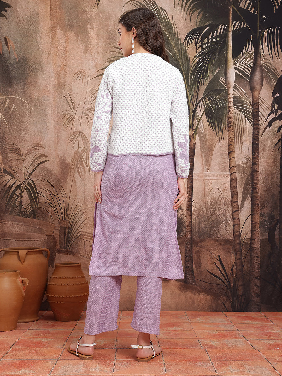 Floral Self-Design Straight Winter Kurta with Trousers & Jacket
