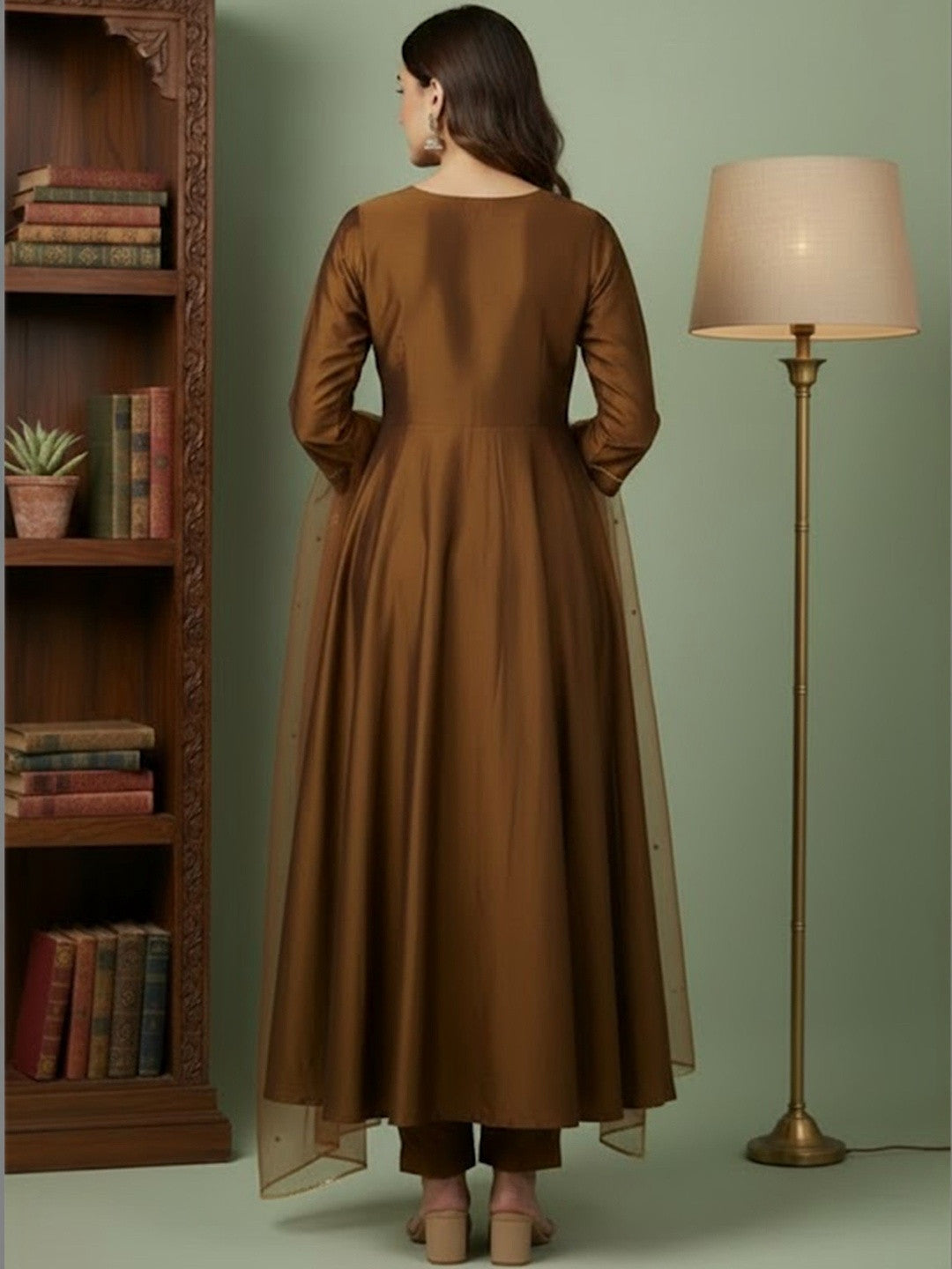 Solid Anarkali Kurta with Trouser & Dupatta