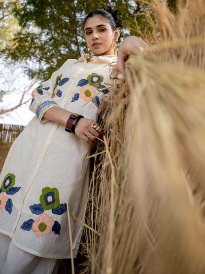 Women Floral Embroidered Regular Thread Work Pure Cotton Kurta with Palazzos