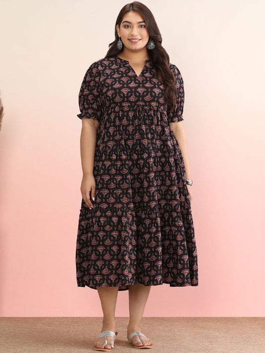 Dhiyona AY Women's Printed Cotton Fit & Flared Midi Dress