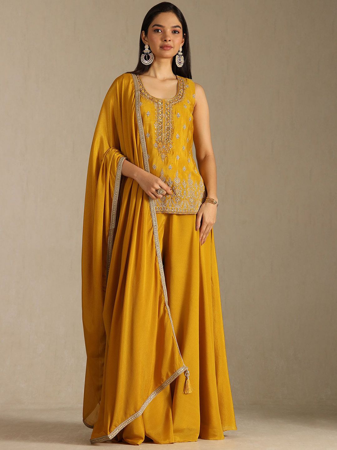 Dhiyona SO Women's Women Embroidered Regular Mirror Work Kurta with Palazzos & Dupatta