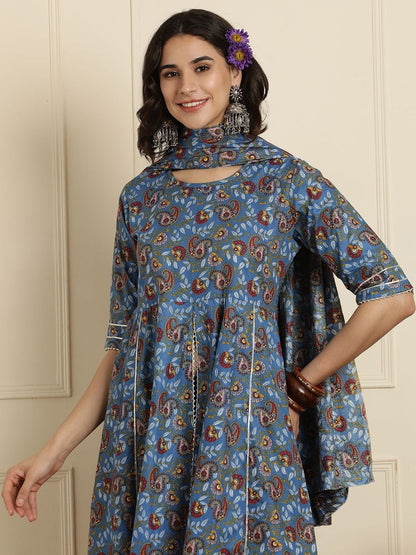 Dhiyona AN Women Ethnic Motifs Printed Panelled Pure Cotton Kurta with Sharara & With Dupatta