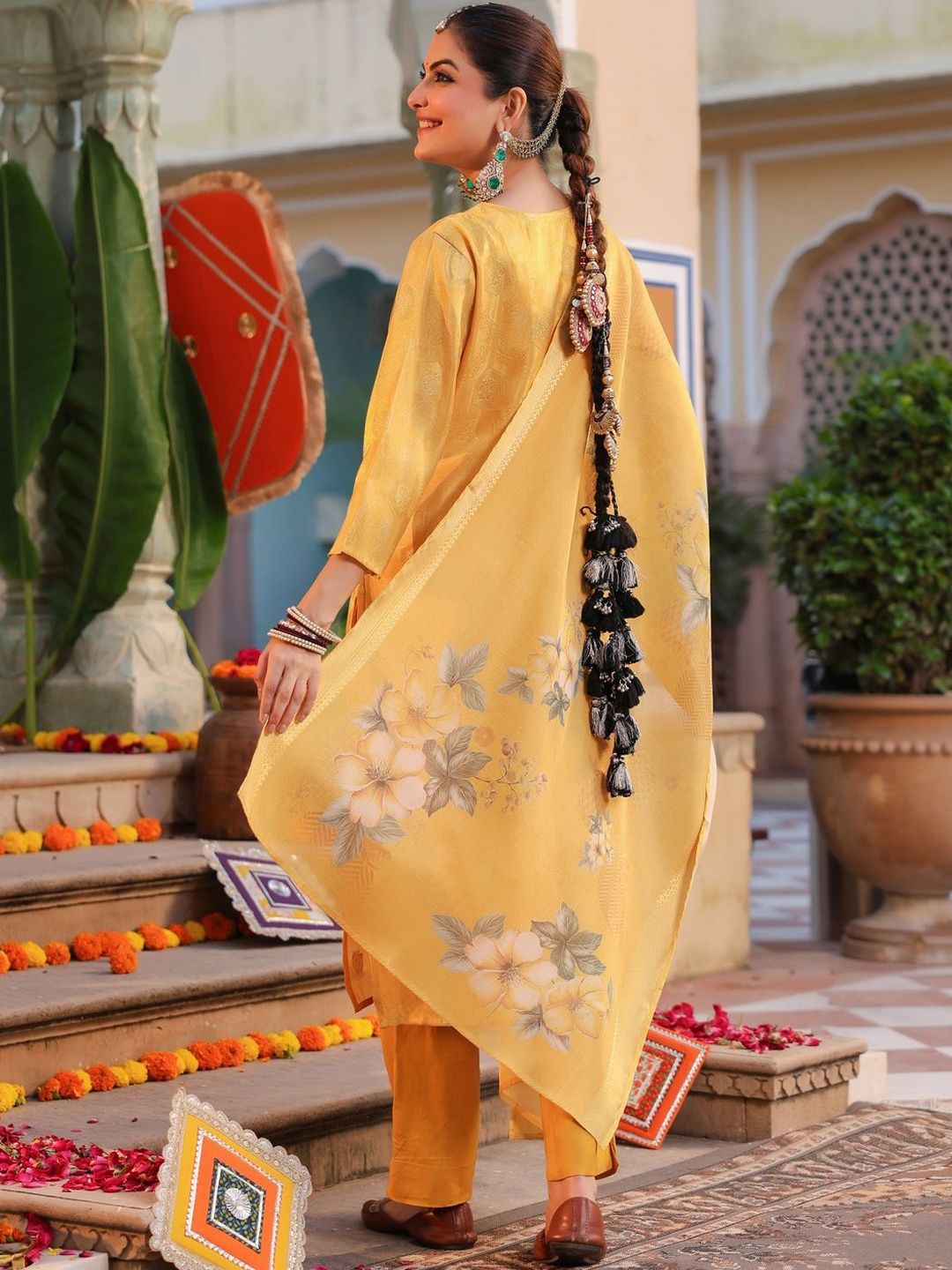 Dhiyona RR Women's Ethnic Motifs Regular Pure Cotton Kurta with Trousers & With Dupatta