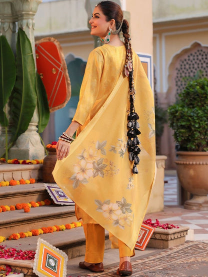 Dhiyona RR Women's Ethnic Motifs Regular Pure Cotton Kurta with Trousers & With Dupatta