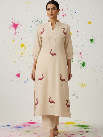 Off White Women Ethnic Motifs Embroidered Regular Thread Work Kurta with Trousers