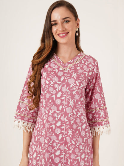 Women Floral Printed Regular Pure Cotton Kurta with Palazzos