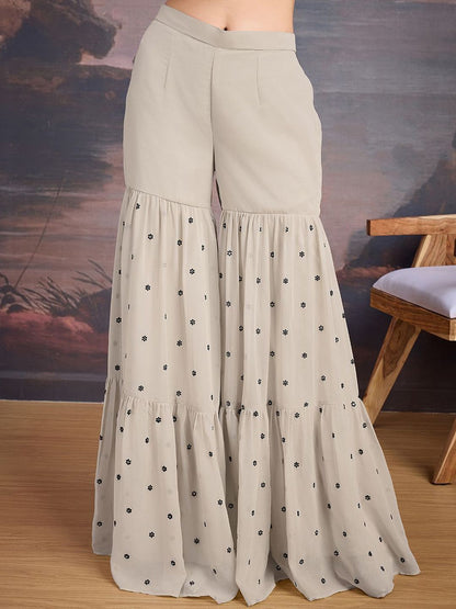 Dhiyona HOP Floral Embroidered Sequinned Georgette Kurta with Sharara & Dupatta