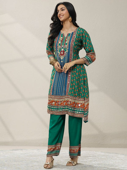 Dhiyona LL Women Ethnic Motifs Printed Regular Mirror Work Kurta with Palazzos & With Dupatta