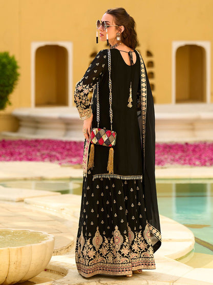 Dhiyona HOP Women Embroidered Straight Kurta & Sharara With Dupatta