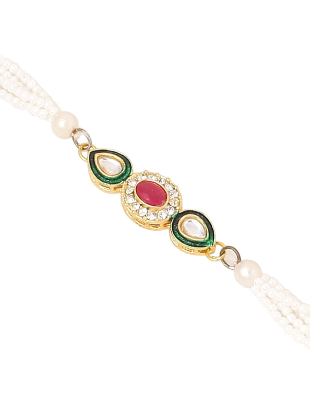 Dhiyona Set Of 2 Multicolor Oval Shape Kundan Studded & Beads Bhaiya Bhabhi Rakhi