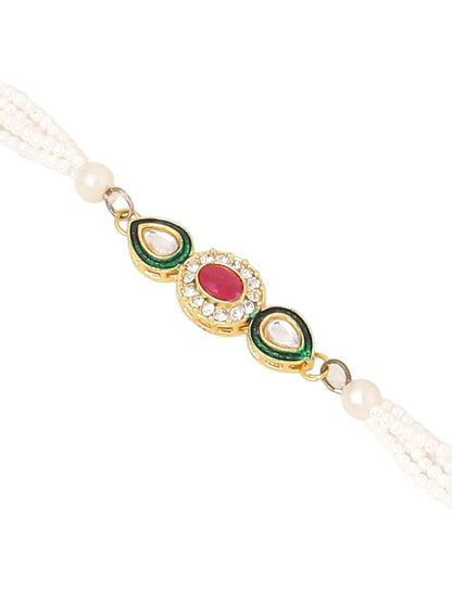 Dhiyona Set Of 2 Multicolor Oval Shape Kundan Studded & Beads Bhaiya Bhabhi Rakhi