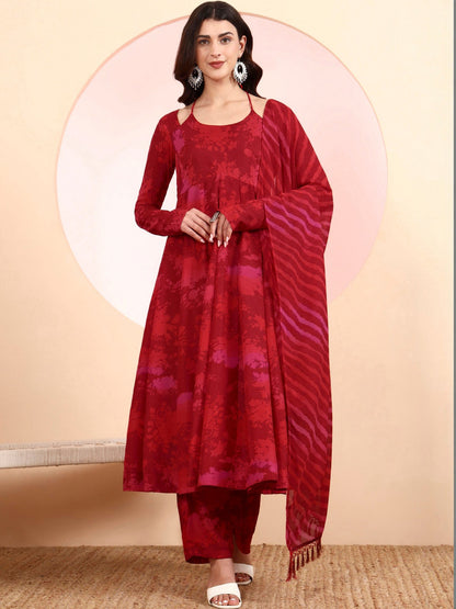 Women Floral Printed Empire Kurta with Trousers & With Dupatta
