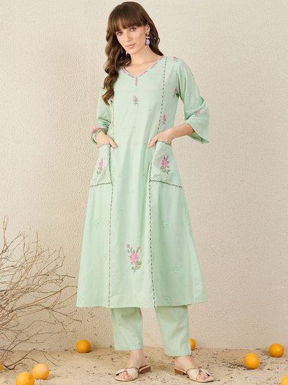 Dhiyona IE Embroidered A-Line Tunic With Trousers