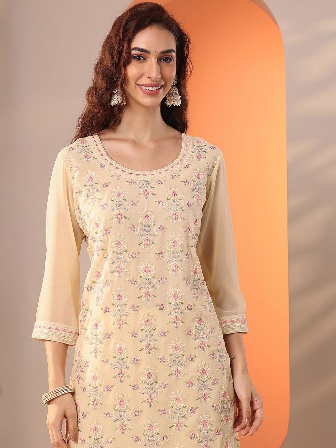 Dhiyona LL Women Floral Embroidered Kurta with Sharara & Dupatta