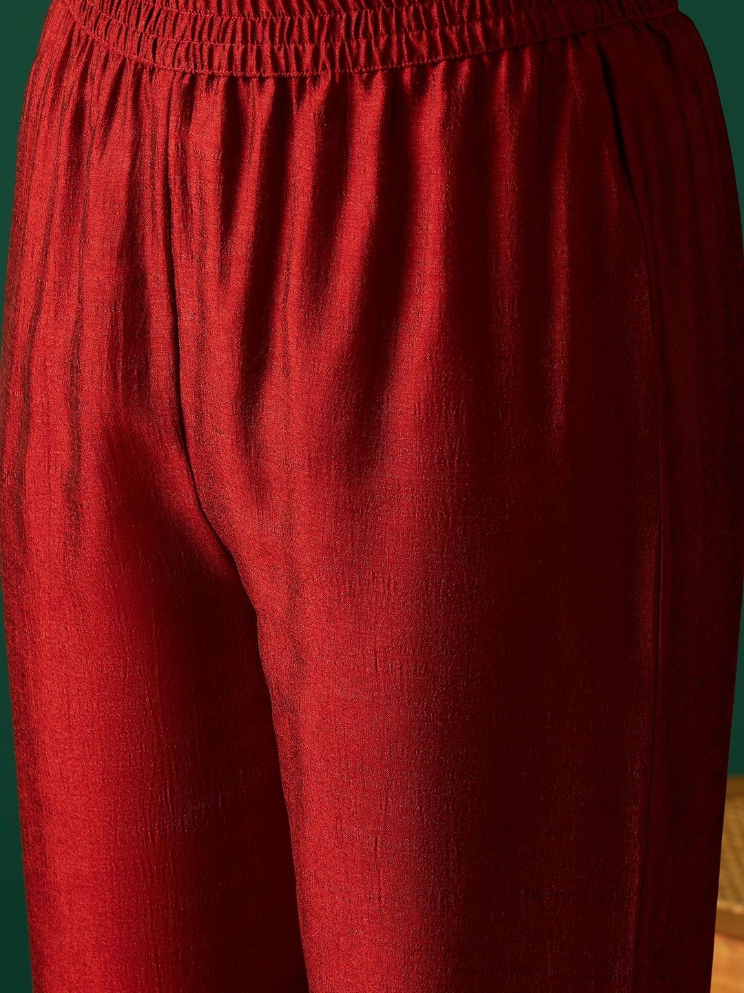 Red Women Regular Sequinned Kurta with Trousers