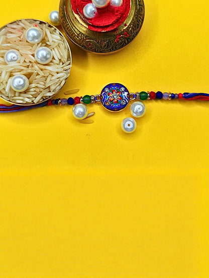 Dhiyona Set Of 3 Beaded Cotton Thread with AD Stones & Meenakari Designer Rakhi for Brother