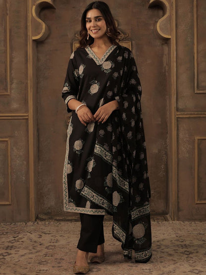 Women Floral Printed Regular Pure Cotton Kurta with Trousers & With Dupatta